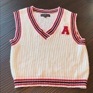 Almost Famous White Knit Vest with Red and Black Trim